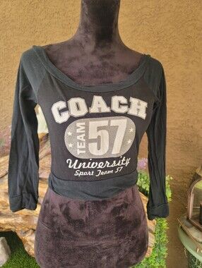 Vintage Coach Team 57 Black Graphic Long Sleeve Crop Top